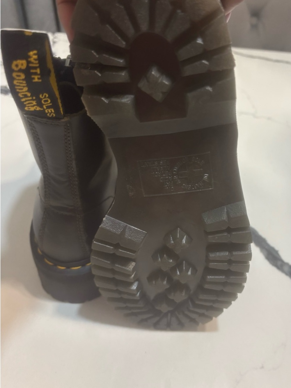 Dr. Martens Black Leather Front-Zip Lace-Up Boots with Yellow Stitching - Picture 4 of 7